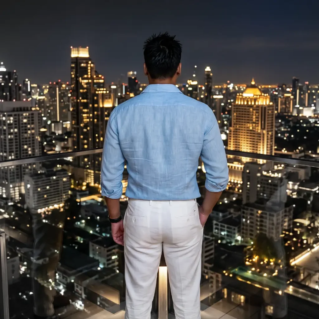 man looking at bangkok city